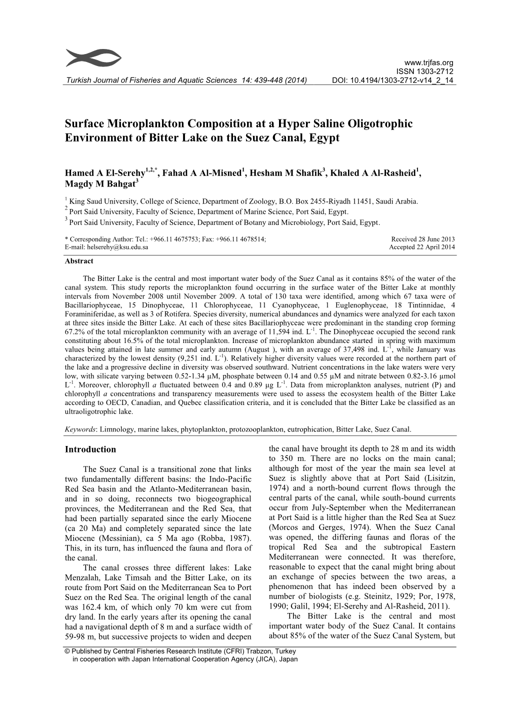 Surface Microplankton Composition at a Hyper Saline Oligotrophic Environment of Bitter Lake on the Suez Canal, Egypt