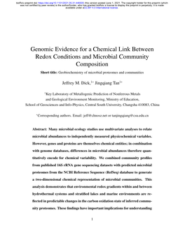 Genomic Evidence for a Chemical Link Between Redox Conditions and Microbial Community Composition Short Title: Geobiochemistry of Microbial Proteomes and Communities
