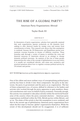 THE RISE of a GLOBAL PARTY? American Party Organizations Abroad
