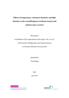 Effects of Temperature, Carbonate Chemistry and Light Intensity on the Coccolithophores Emiliania Huxleyi and Gephyrocapsa Oceanica