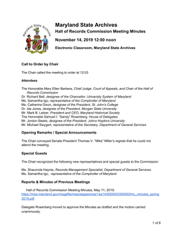 View November 14, 2019 Meeting Minutes