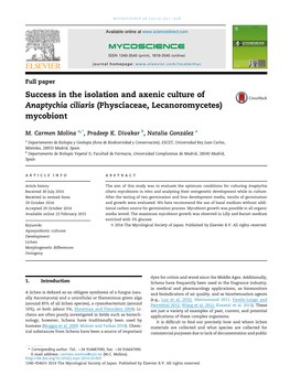 Success in the Isolation and Axenic Culture of Anaptychia Ciliaris (Physciaceae, Lecanoromycetes) Mycobiont