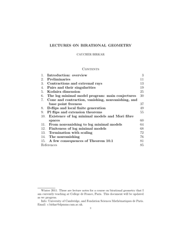 LECTURES on BIRATIONAL GEOMETRY Contents 1. Introduction