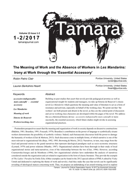The Meaning of Work and the Absence of Workers in Les Mandarins: Irony at Work Through the ‘Essential Accessory’