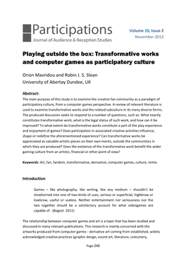 Transformative Works and Computer Games As Participatory Culture