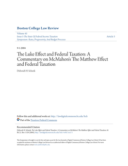 The Luke Effect and Federal Taxation: a Commentary on Mcmahon's the Matthew Effect and Federal Taxation, 45 B.C.L