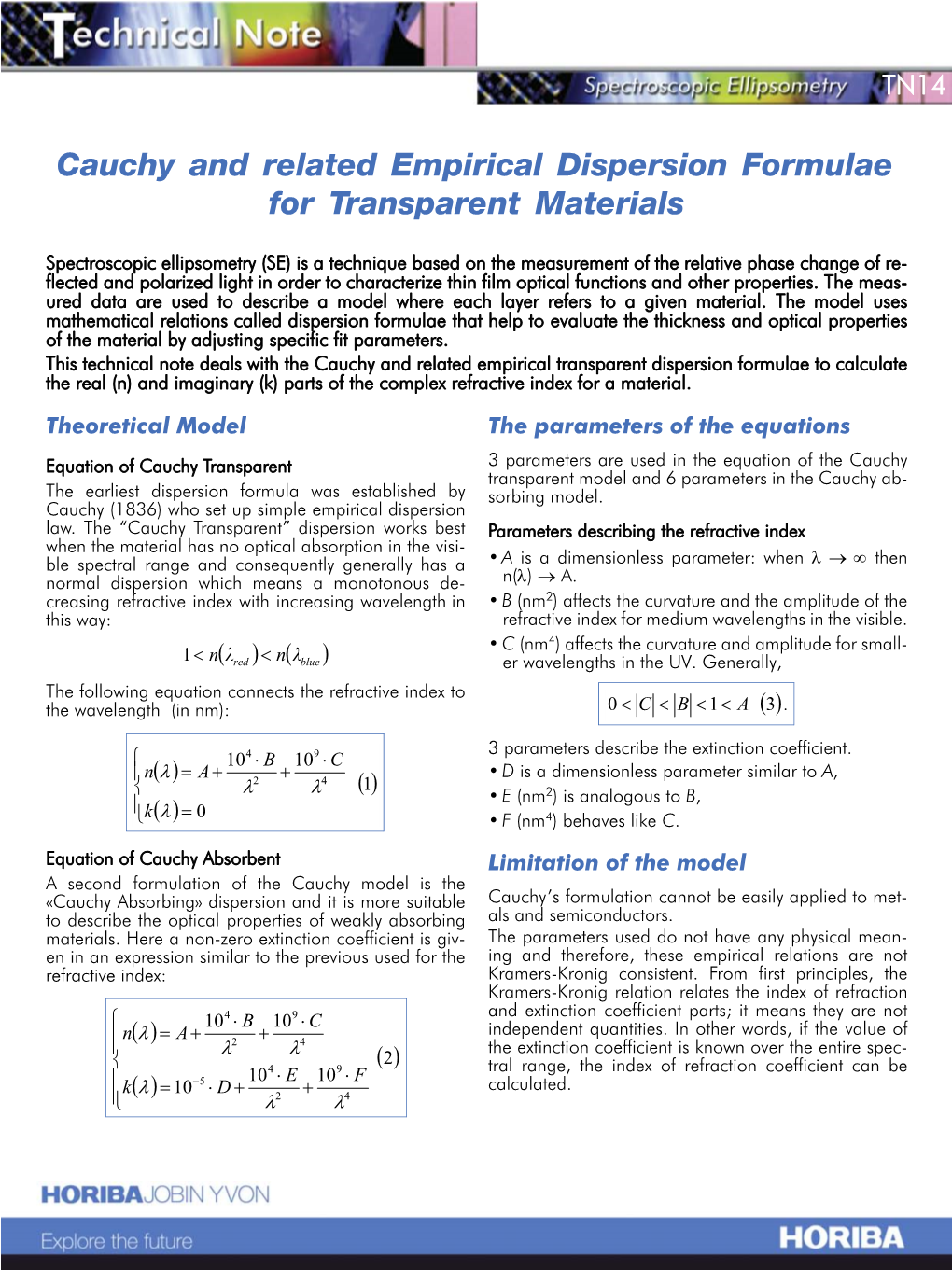 Cauchy and Related Empirical Dispersion Formulae for Transparent Materials