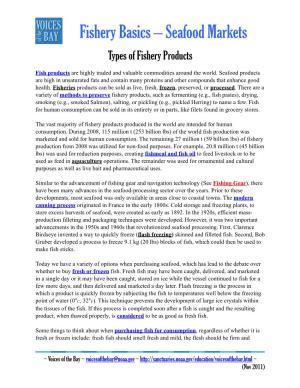 Fishery Basics – Seafood Markets Types of Fishery Products