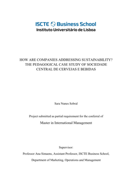 How Are Companies Addressing Sustainability? the Pedagogical Case Study of Sociedade Central De Cervejas E Bebidas