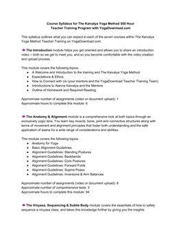 Course Syllabus for the Kaivalya Yoga Method 500 Hour Teacher Training Program with Yogadownload.Com