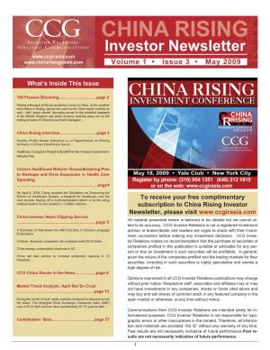 CHINA RISING Investor Newsletter Volume 1 • Issue 3 • May 2009