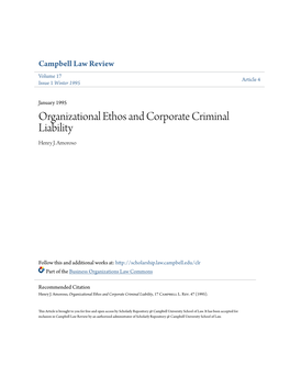 Organizational Ethos and Corporate Criminal Liability Henry J