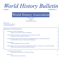 World History Bulletin Fall 2016 Vol XXXII No