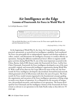 Air Intelligence at the Edge: Lessons of Fourteenth Air Force in World War II