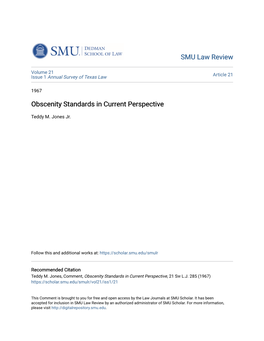 Obscenity Standards in Current Perspective