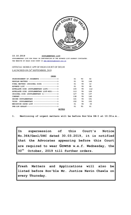 In Supersession of This Court's Notice No.364/Genl/DHC Dated 30.03