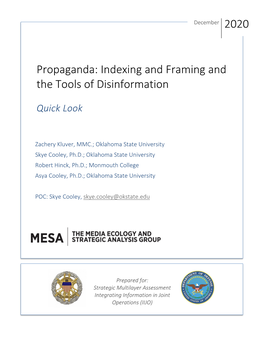 Propaganda: Indexing and Framing and the Tools of Disinformation