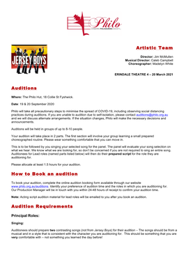Artistic Team Auditions How to Book an Audition Audition Requirements
