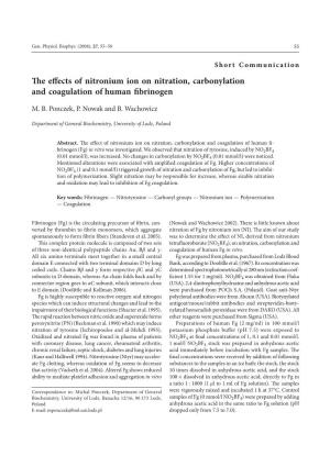 The Effects of Nitronium Ion on Nitration, Carbonylation and Coagulation of Human Fibrinogen