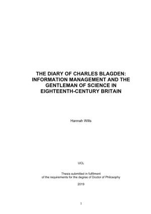 The Diary of Charles Blagden: Information Management and the Gentleman of Science in Eighteenth-Century Britain