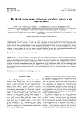 The Diet of Spotted Cuscus (Spilocuscus Maculatus) in Natural and Captivity Habitat