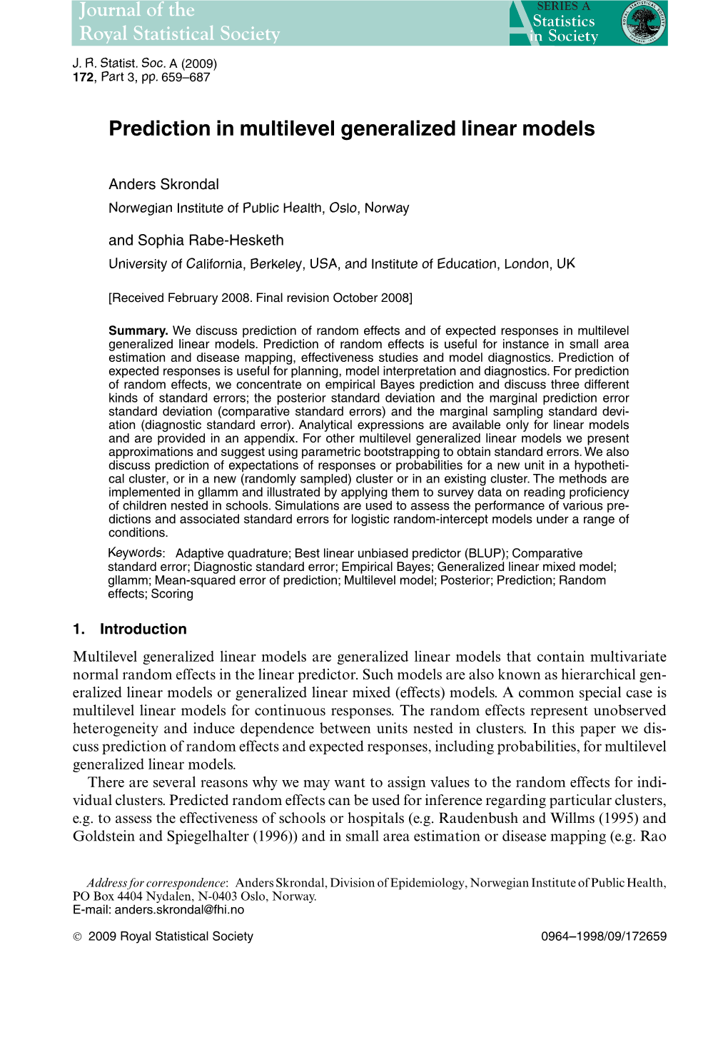 Prediction in Multilevel Generalized Linear Models