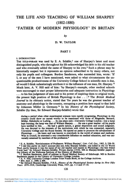 The Life and Teaching of William Sharpey (1802-1880) 'Father of Modern Physiology' in Britain