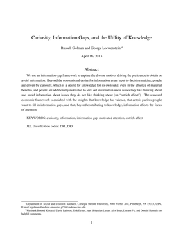 Curiosity, Information Gaps, and the Utility of Knowledge