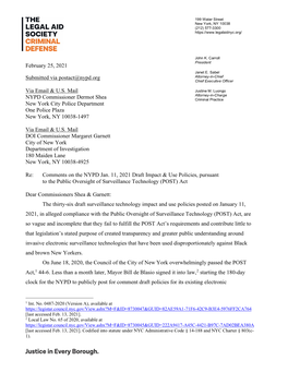 The Legal Aid Society Comments on the NYPD Jan. 11, 2021 Draft