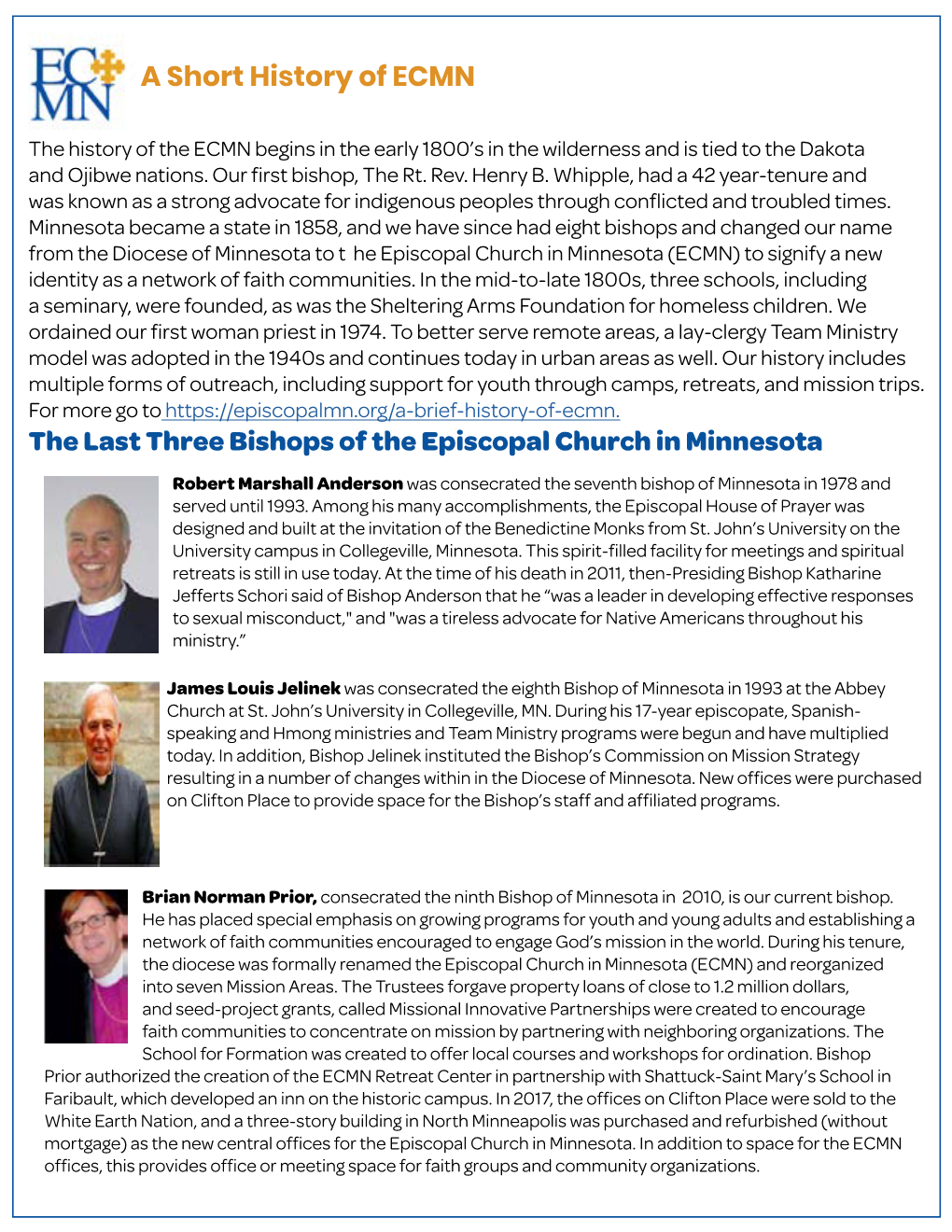 A Short History of ECMN the Last Three Bishops of the Episcopal