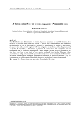 A Taxonomical Note on Genus Alopecurus (Poaceae) in Iran