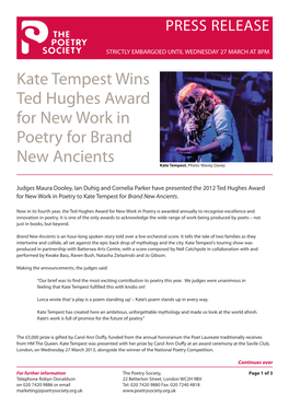 Kate Tempest Wins Ted Hughes Award for New Work in Poetry for Brand New Ancients Kate Tempest