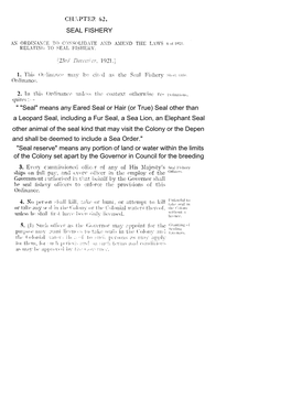 SEAL FISHERY " "Seal" Means Any Eared Seal Or Hair (Or True) Seal Other Than a Leopard Seal, Including a Fur Seal