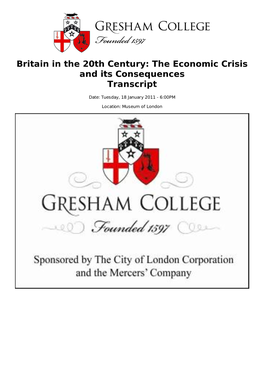 Britain in the 20Th Century: the Economic Crisis and Its Consequences Transcript