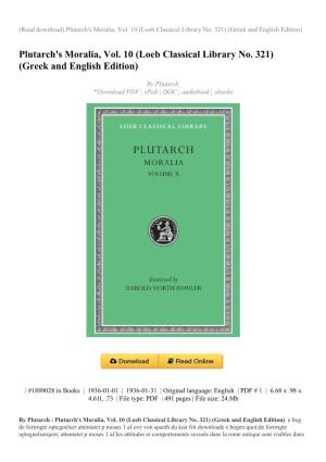 Plutarch's Moralia, Vol. 10 (Loeb Classical Library No. 321) (Greek and English Edition)