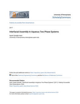 Interfacial Assembly in Aqueous Two Phase Systems