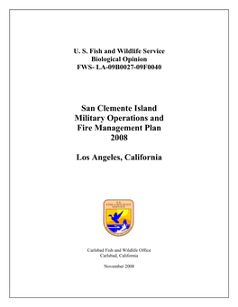 San Clemente Island Military Operations and Fire Management Plan 2008