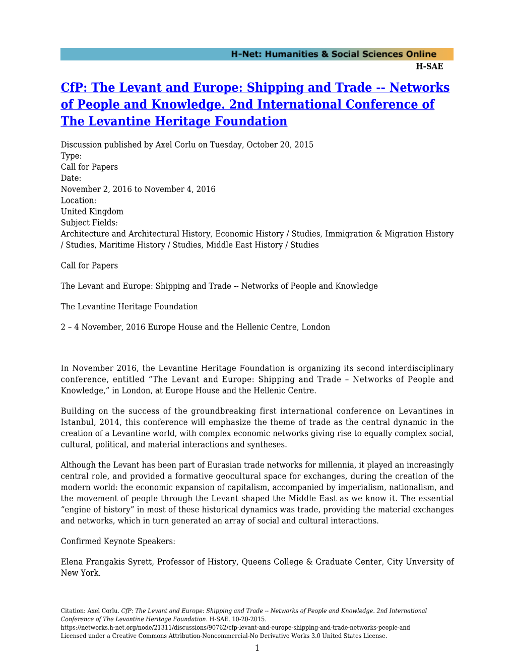 The Levant and Europe: Shipping and Trade -- Networks of People and Knowledge