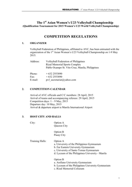 Regulations – the 1St Asian Women's U23 Volleyball Championship