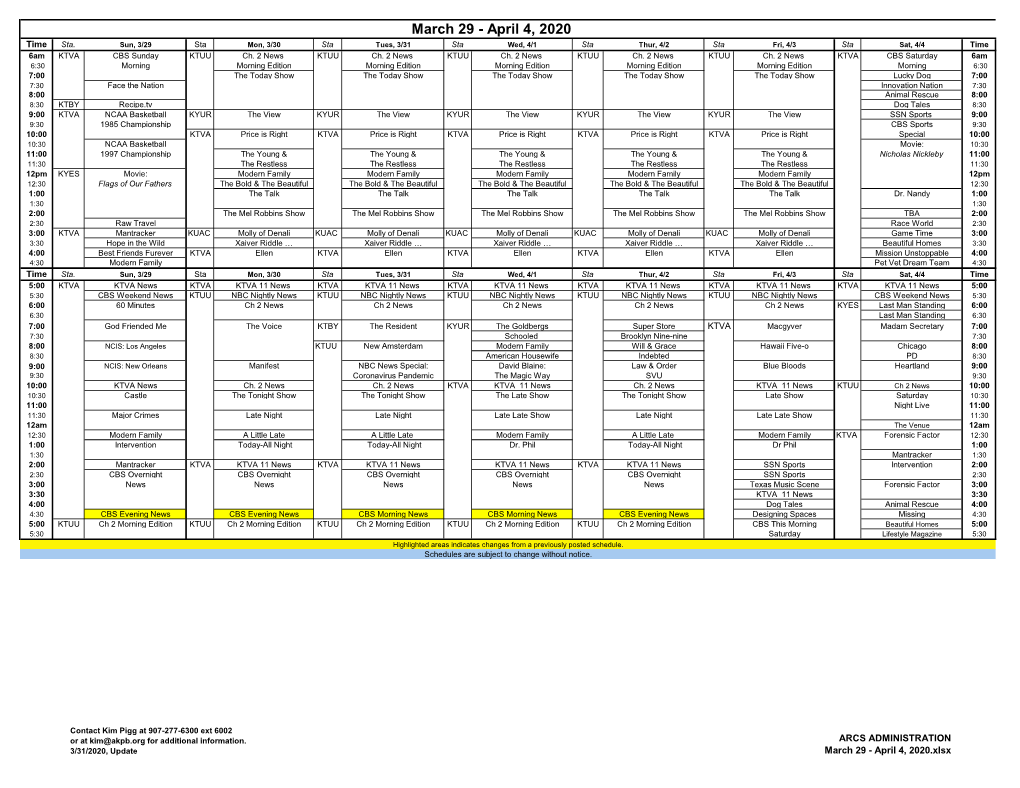 March 29 - April 4, 2020 Time Sta