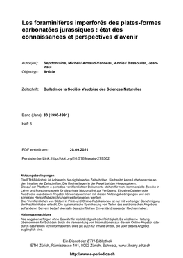 Les Foraminifères Imperforés Des Plates-Formes Carbonatées Jurassiques : État Des Connaissances Et Perspectives D'avenir