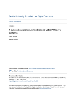 Justice Brandeis' Vote in Whitney V. California