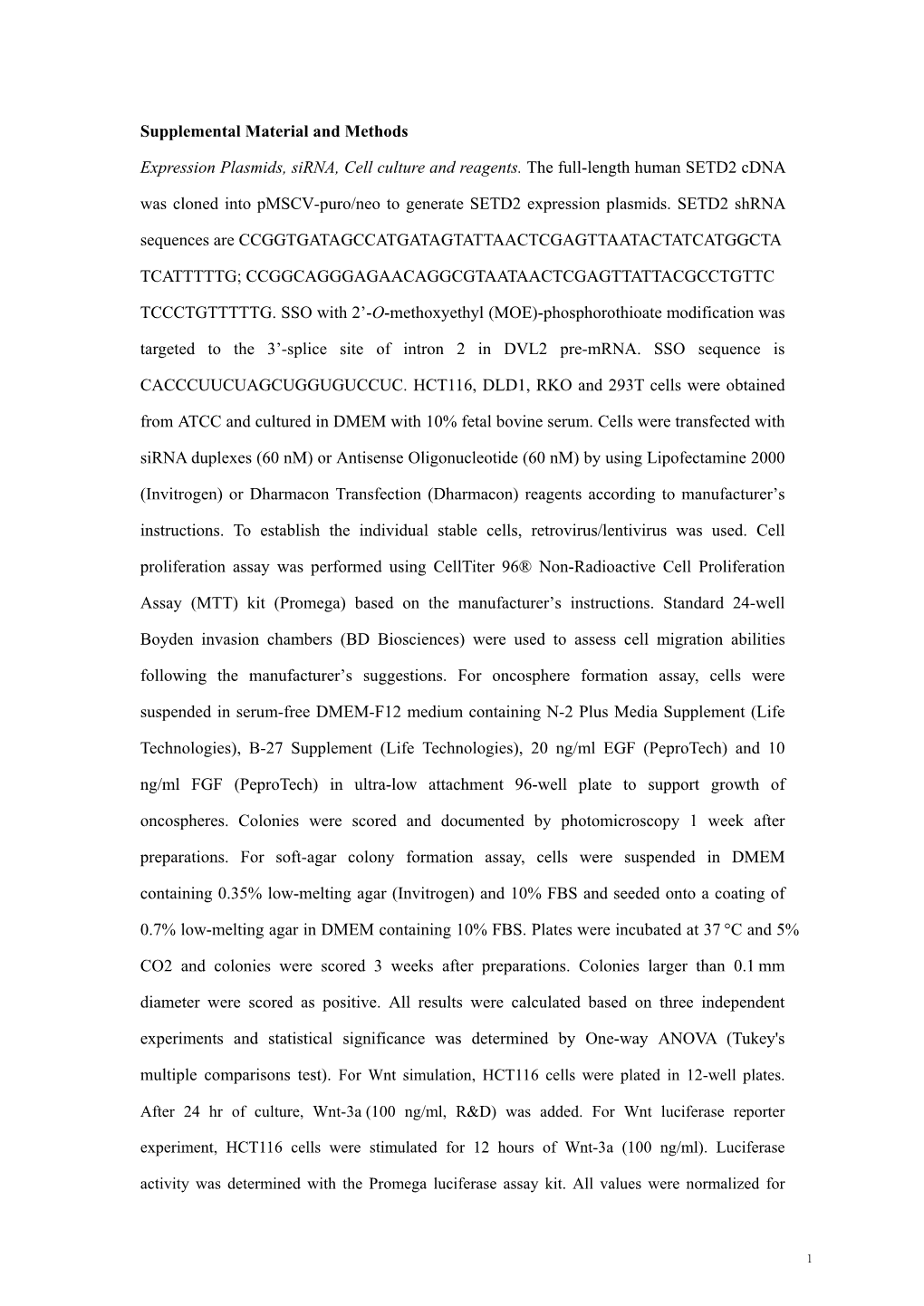 Supplemental Material and Methods Expression Plasmids, Sirna, Cell