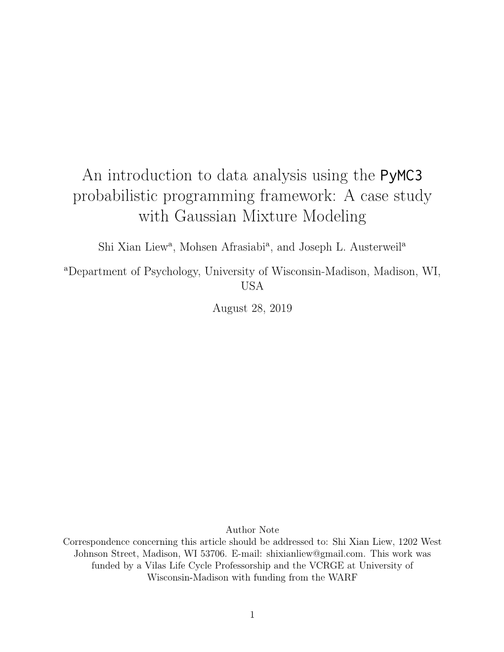 An Introduction to Data Analysis Using the Pymc3 Probabilistic Programming Framework: a Case Study with Gaussian Mixture Modeling