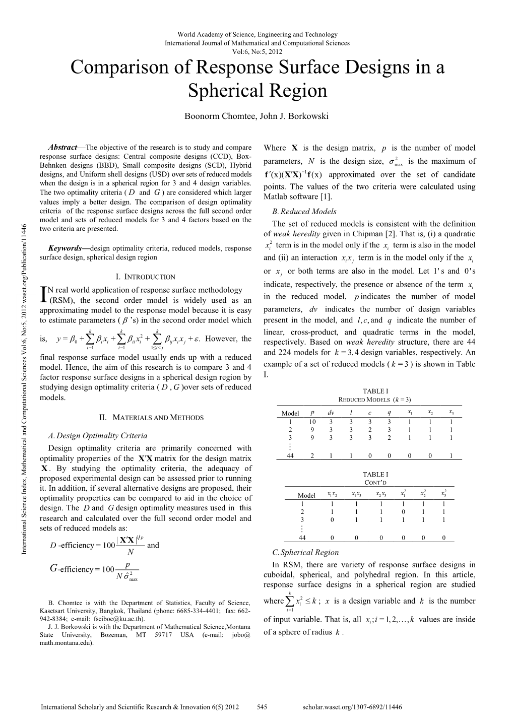 Comparison of Response Surface Designs in a Spherical Region