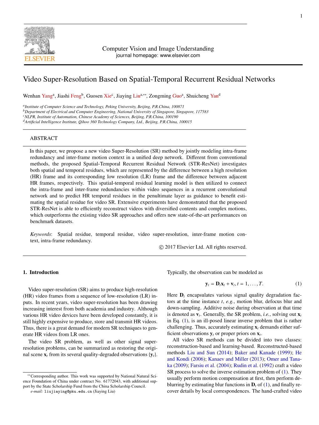 Video Super-Resolution Based on Spatial-Temporal Recurrent Residual Networks