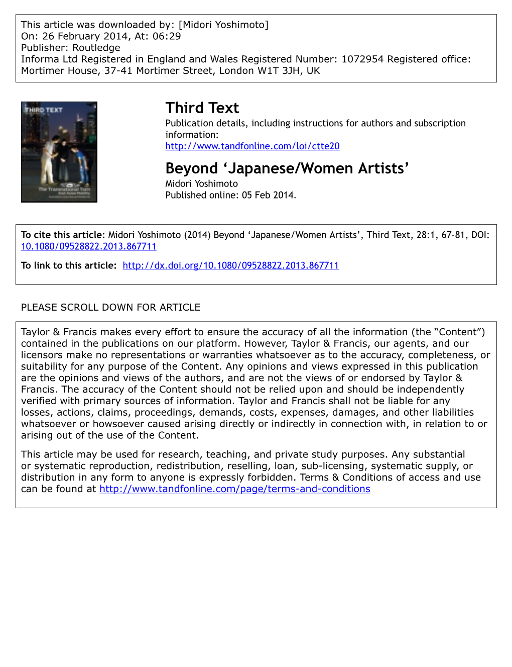 Japanese/Women Artists’ Midori Yoshimoto Published Online: 05 Feb 2014