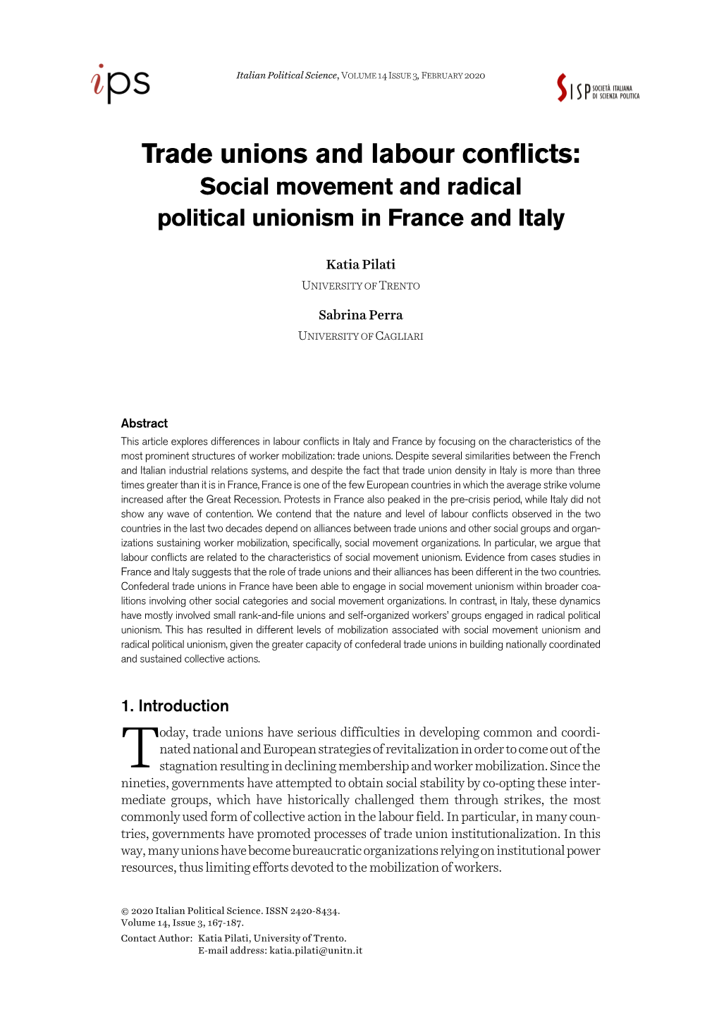 Trade Unions and Labour Conflicts: Social Movement and Radical Political Unionism in France and Italy