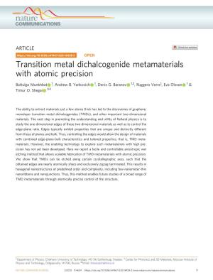 Transition Metal Dichalcogenide Metamaterials with Atomic Precision
