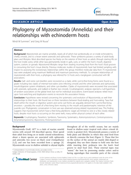 Phylogeny of Myzostomida (Annelida) and Their Relationships with Echinoderm Hosts Mindi M Summers* and Greg W Rouse*